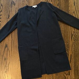 J.Crew Lightweight Open Front Longline Cardigan Black Merino Wool Blend
